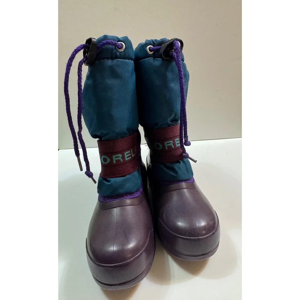 Sorel Vintage Kids Size 13 Purple Teal Colorblock Snow Boots Made in Canada
